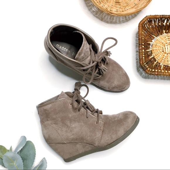 Madden Girl Shoes - MADDEN GIRL Dallyy Suede Lace Up Wedge Bootie